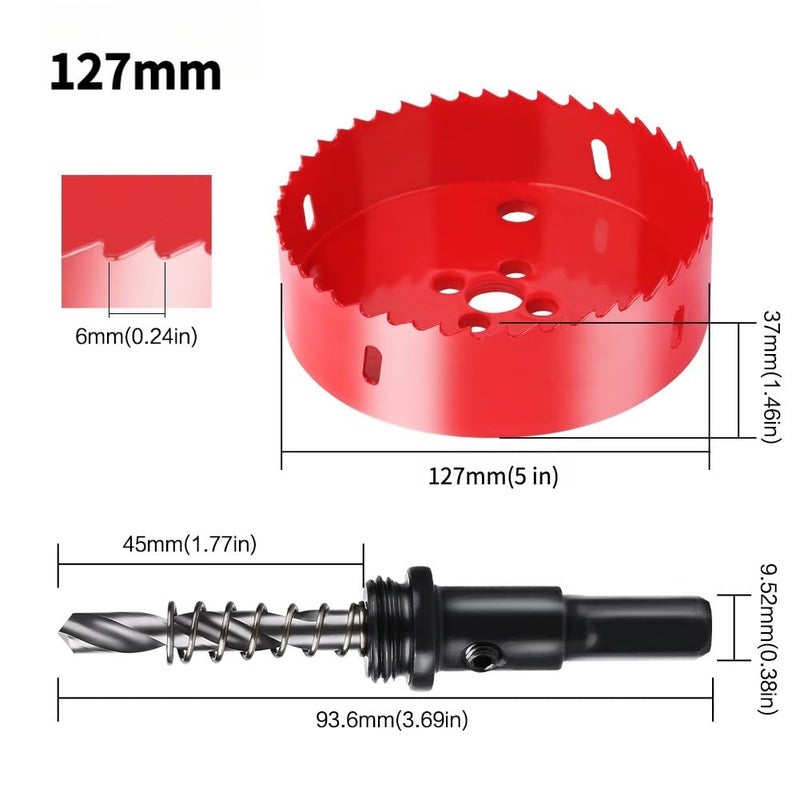 LOOTOOLS 5 inch Hole Saw with Arbor for Metal Wood and Plastic, 127mm Bi-Metal Hole Cutter for Different Project with Smooth and Flat Drilling Edge, Fast Chip Removal - Image 2